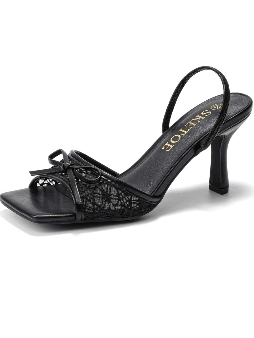 SkeTole Black Lace Slingback Heeled Sandals